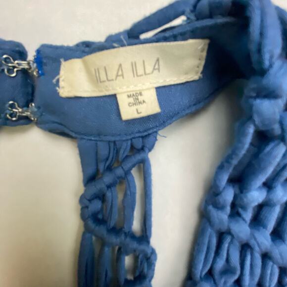 Illa Illa Strappy Macrame Neckline Fitted Waist Sexy Maxi Dress Women L Blue - Picture 11 of 12